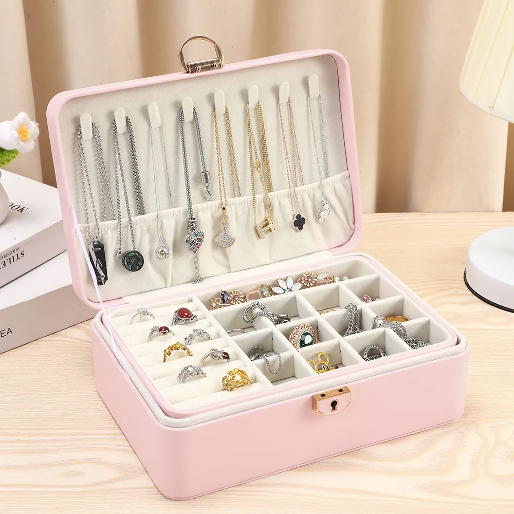 New Special Promotion Portable Pu Leather Jewellery Ring Necklace Storage Case Rectangle Travel Jewelry Box Packaging