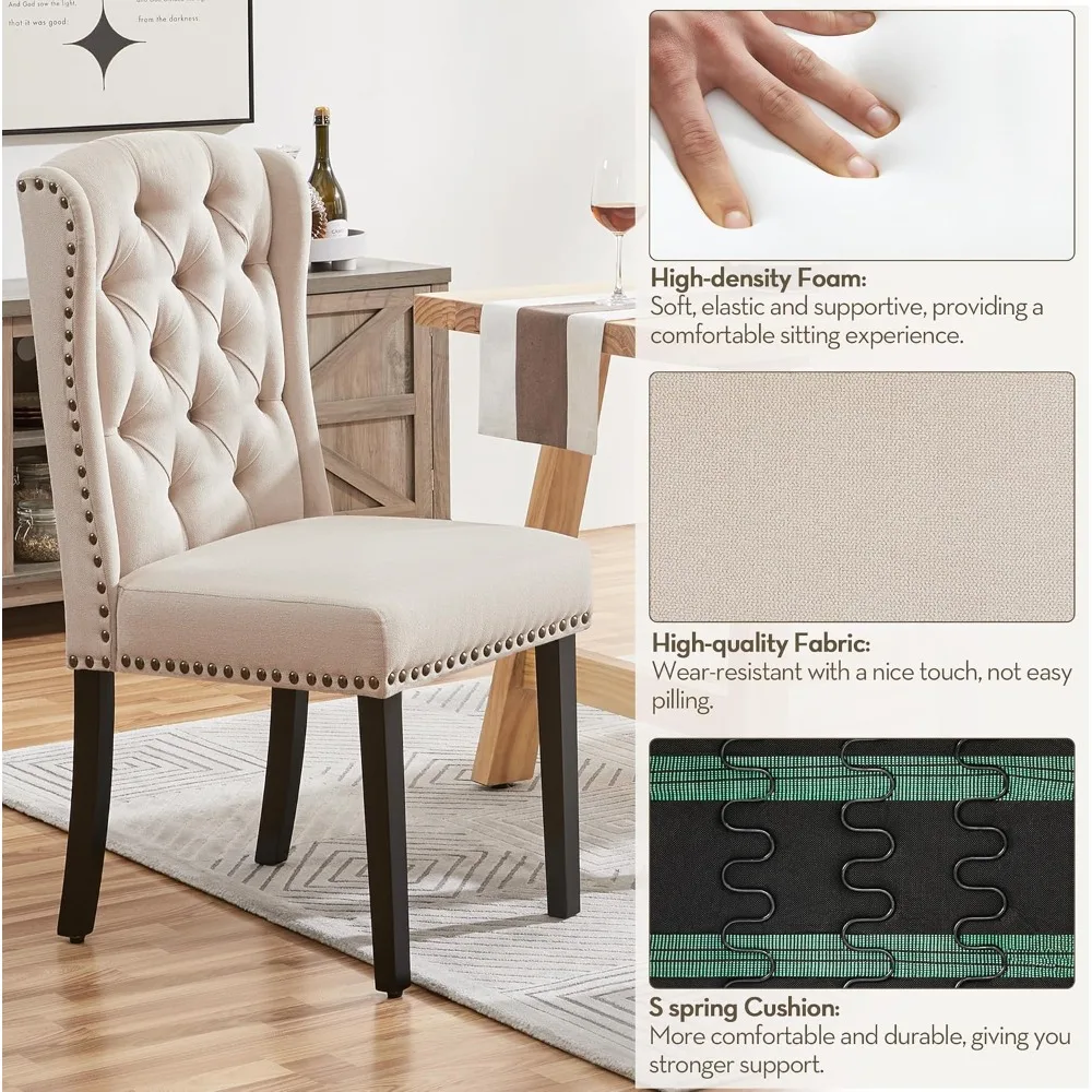 طقم كراسي طعام منجدة مكون من 4 كراسي مطبخ معنقدة بأرجل خشبية صلبة وزخارف رأس الأظافر لغرفة الطعام #3