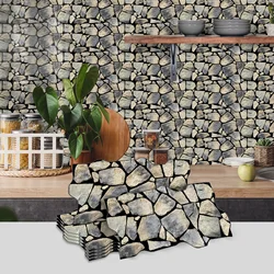 6/12/24PCS Imitation Stone Tile Retro Wall Stickers Room Decor Kitchen Living Room DIY Tile Stickers Waterproof Self-Adhesive