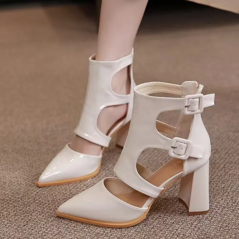 High-heel Hollow Boots for Women 2024 New Pointed Toe Zipper Brand Ladies Shoes Fashion Versatile Summer Party Dress Boots Women