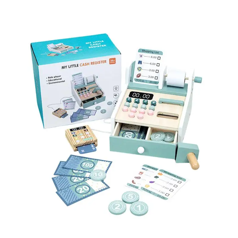 

Wooden Kids Shopping Cash Register Toys Mini Supermarket Set Simulation Checkout Counter Pretend Play Toy For Children