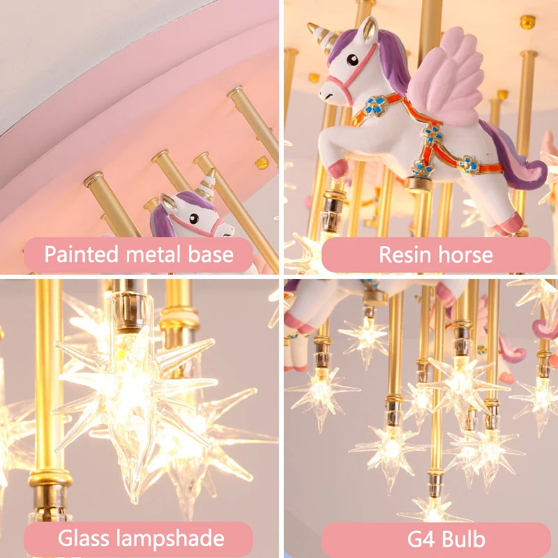 36W Blue Pink Kids Ceiling Light Children Child Room Resin Horse Paper Crane Princess Girl Boy Cute LED Bedroom Ceiling Lamp G4