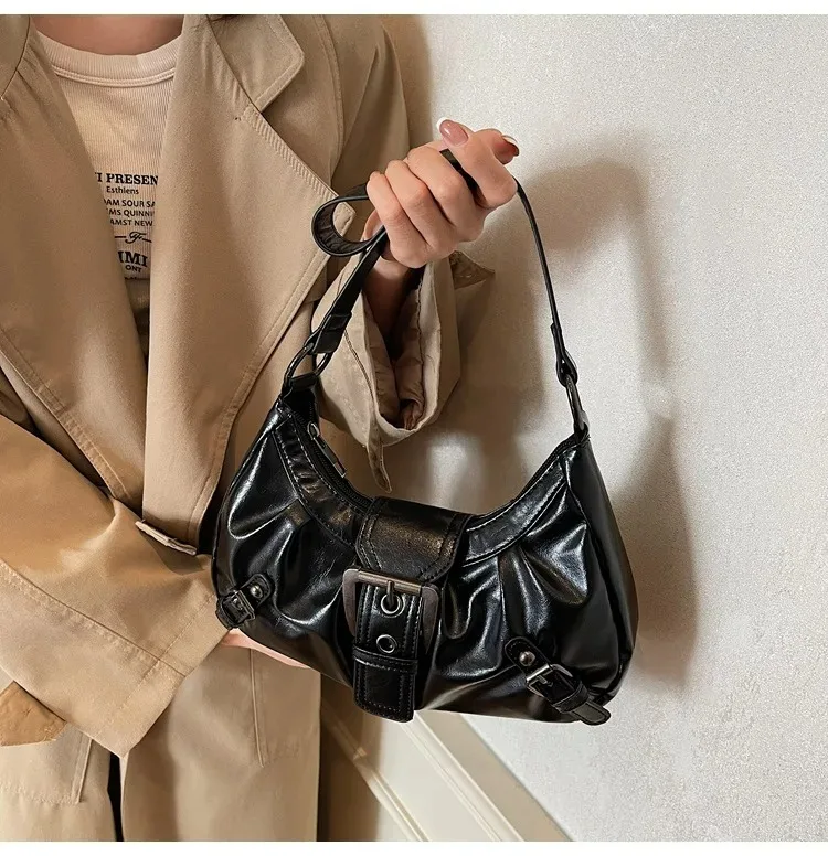 Retro Y2K Plissierte Hobo-Schultertasche für Damen, Trendige Maillard-Style Unterarmtasche, Clutch-Handtaschen für Reisen, Arbeit und Shopping – Detail 30