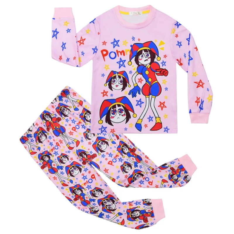 Candy 2025The Incroyable cirque numérique vêtements de nuit pour enfants filles garçons pyjamas dessin animé Pomni Clown Caine Ragatha Jax manches longues + pantalon