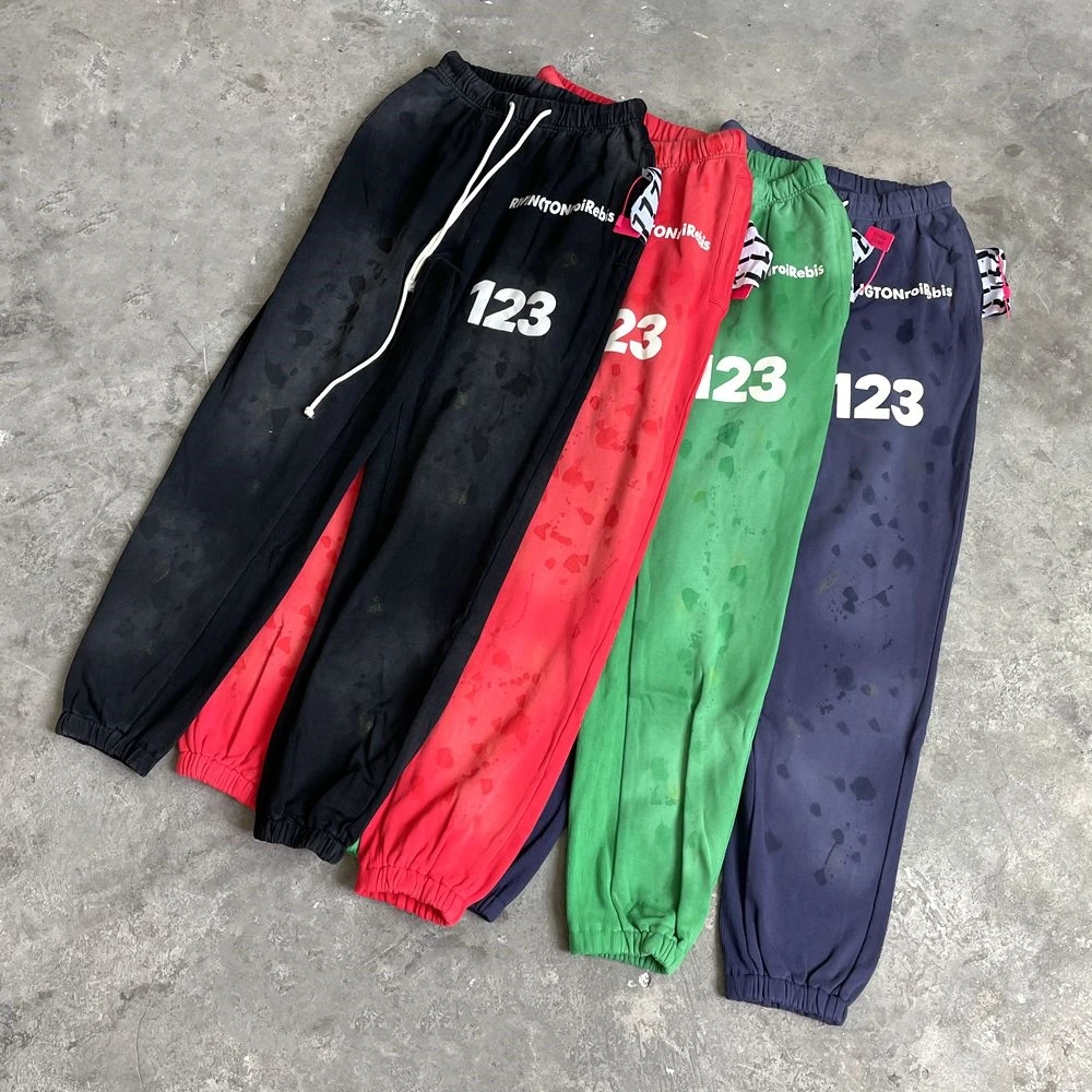 Yao888 RRR123 빈티지 씻어 오래된 캐주얼 스포츠 체육관 streetwear drawstring 긴 바지 남성용 느슨한 럭셔리 특대 스웨트 팬츠