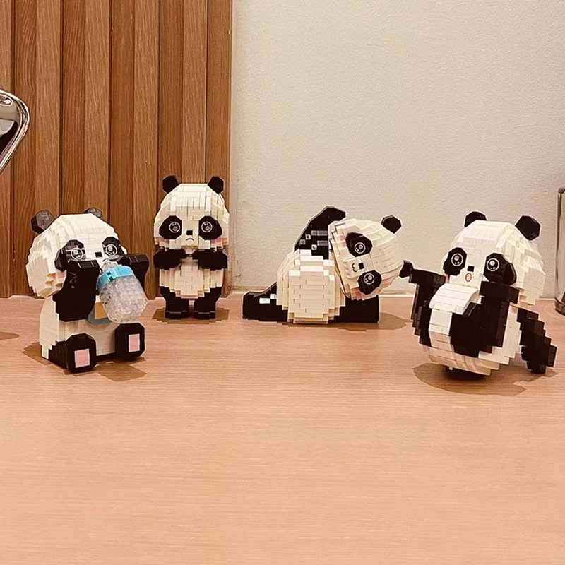 YKO Animal World Zoo Panda Baby Cry Gymnastics Handstand Milk Feeder Pet DIY Mini Diamond Blocks Bricks Building Toy Gift No Box