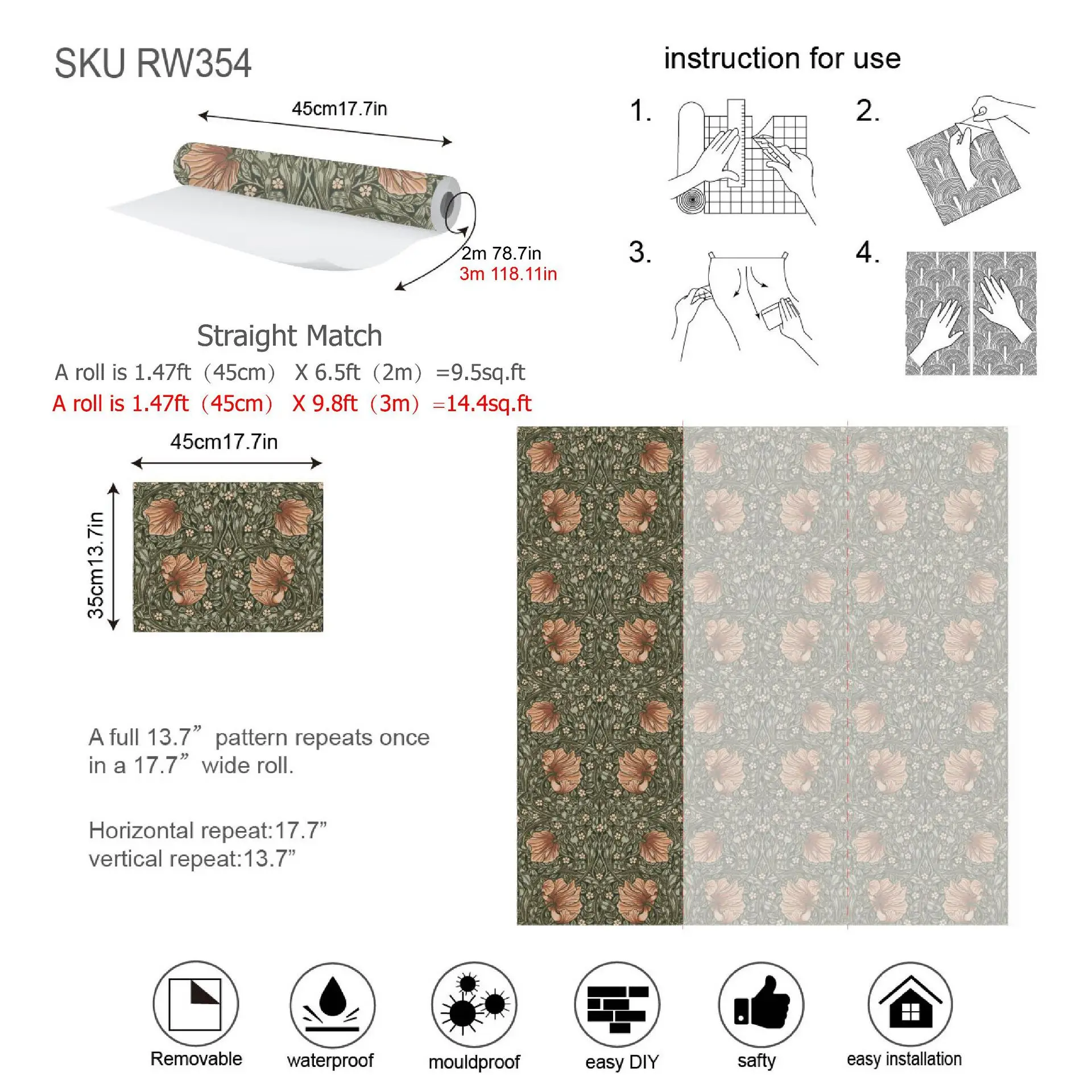 Peel and Stick Vine Floral Wallpaper Bedroom Self Adhesive Waterproof Contact Wall Paper for Kitchen Cabinet Furniture