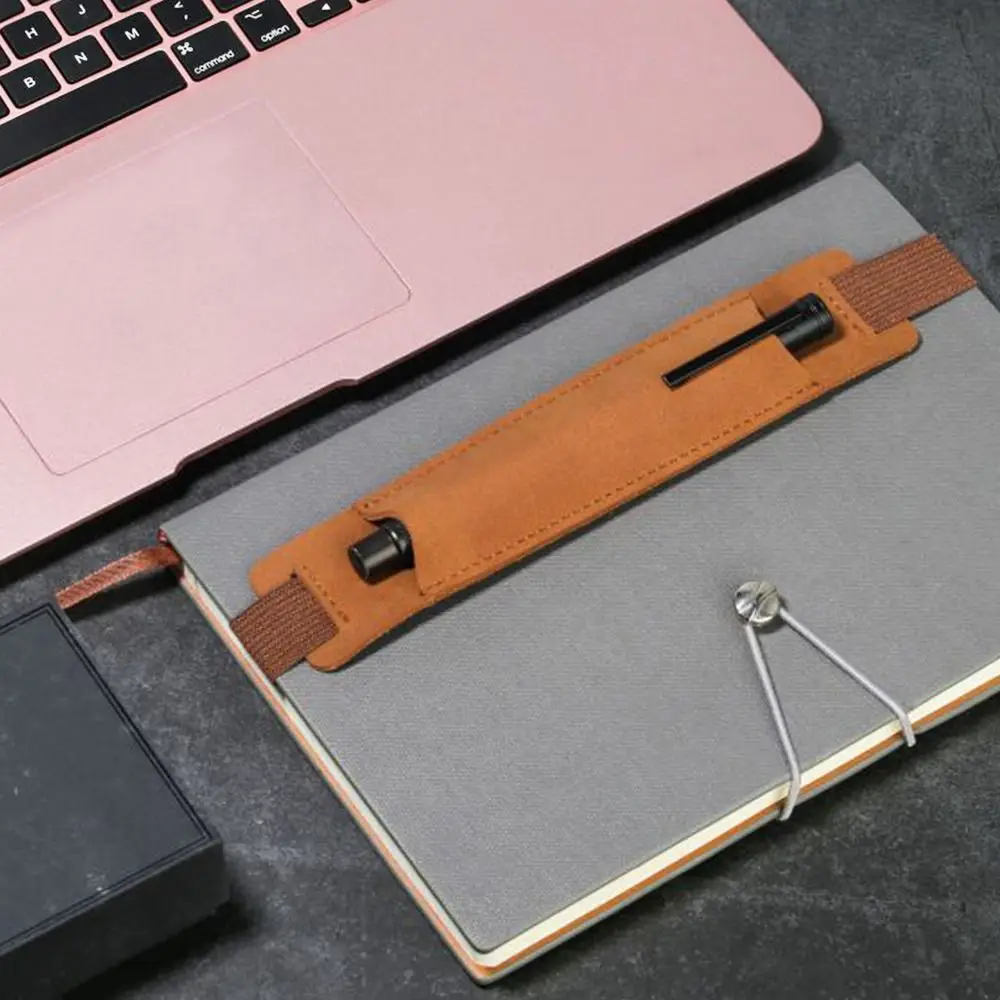 Lápis de couro Vintage PU Livro Notebook Rubber Band Pen Clip Portátil Escritório Reunião Laptop Pen Holder