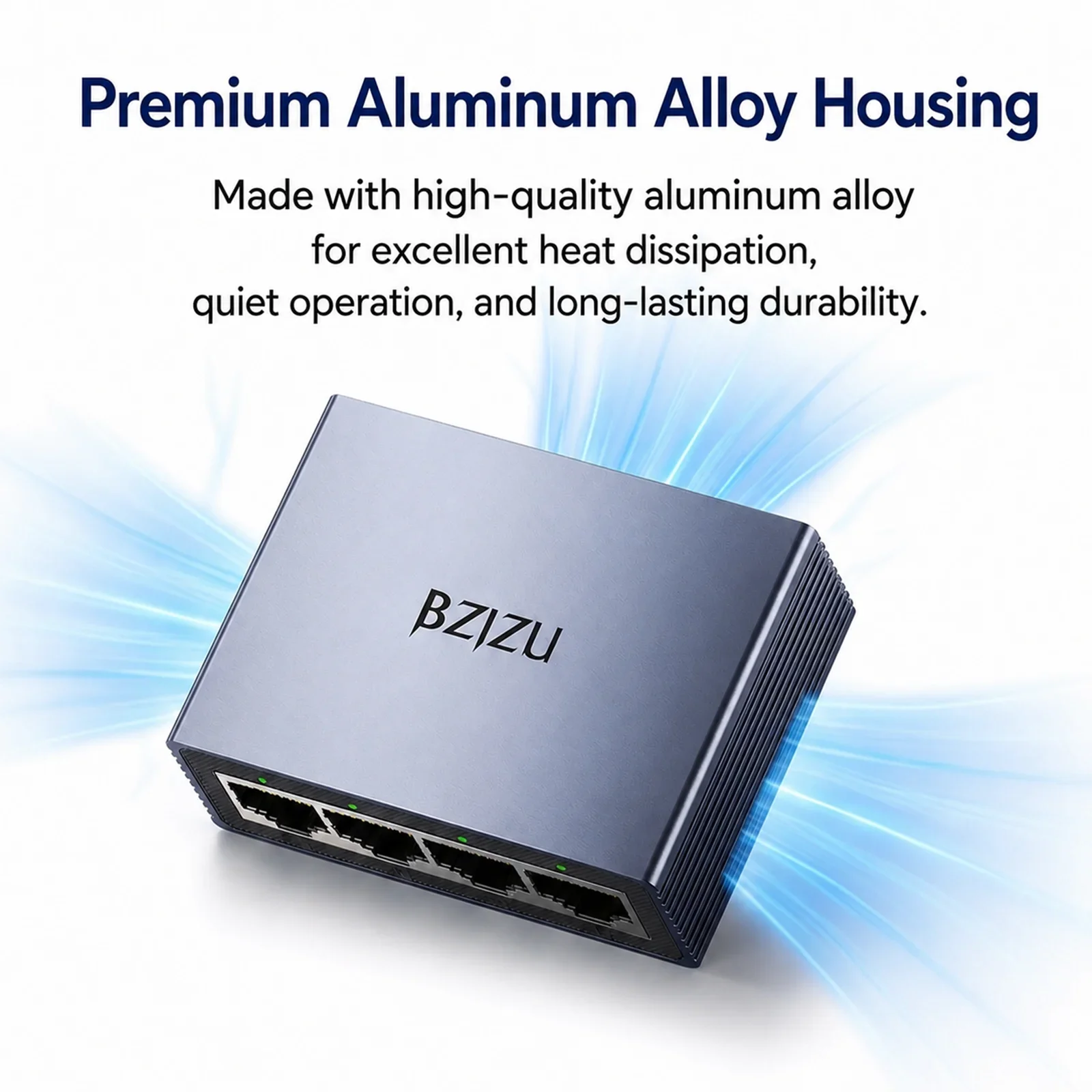 Przełącznik Ethernet BZIZU, niezarządzany przełącznik sieciowy Gigabit, Plug and Play, rozdzielacz LAN, obudowa ze stopu aluminium, zasilany przez USB-C — zdjęcie produktu 4