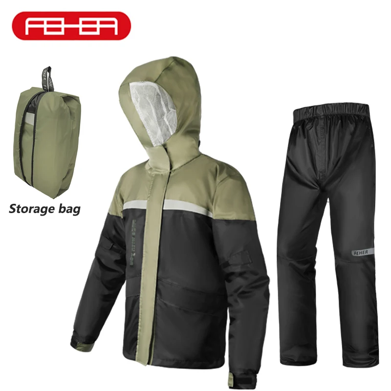 

FEHER Men's Motorcycle Raincoat Large Size Summer Raincoat Waterproof Breathable Comfortable Jacket Motorcycle Raincoat
