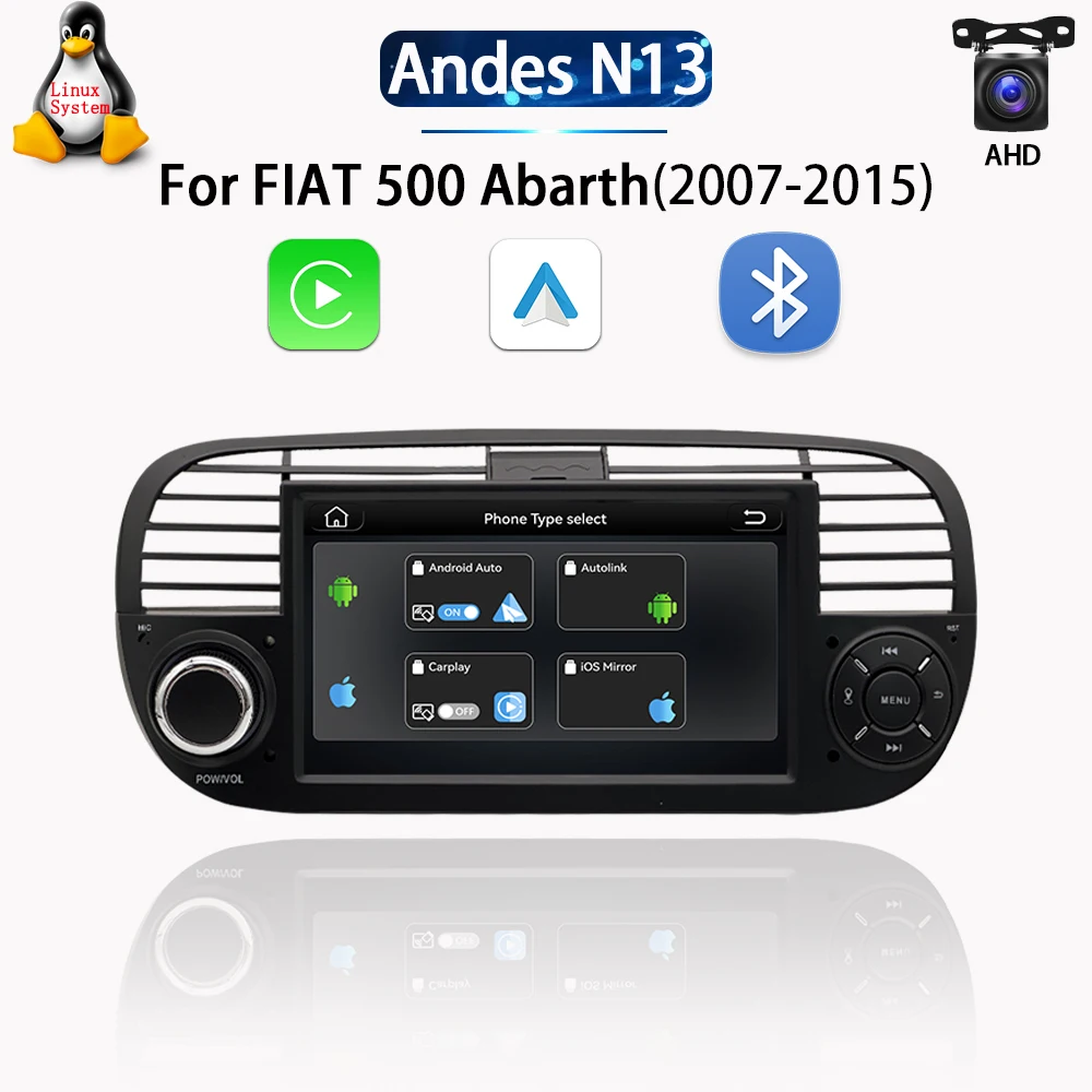 LELV 7'' Linux Systeem Autoradio Multimedia voor FIAT 500 Abarth 2007-2015 met GPS Navigatie Android Auto Carplay WIFI BT5