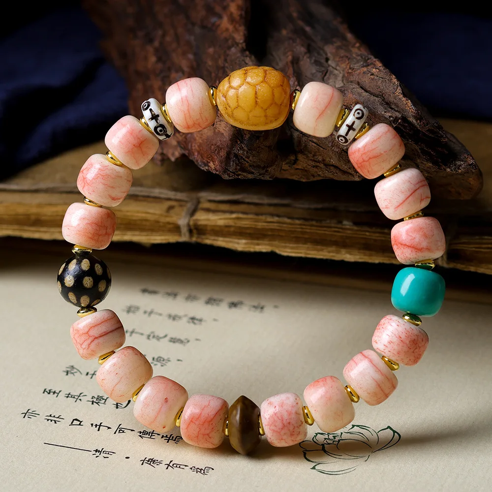 

Original Tibetan Jewellery Blood Silk Bone Bracelet Cultivation Turtle Back Bone Polka Dot Dzi Ethnic Style Strings