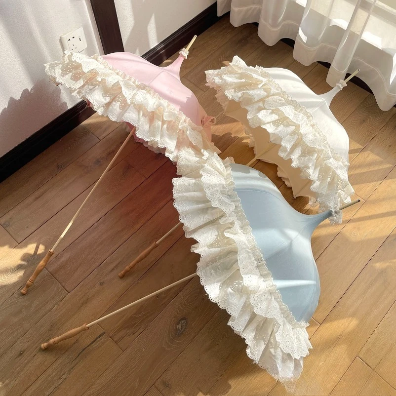 Vintage Pagoda Lace Parasol, Embroidery Decorative Umbrella for Wedding Photoshoot, Multi Color Available