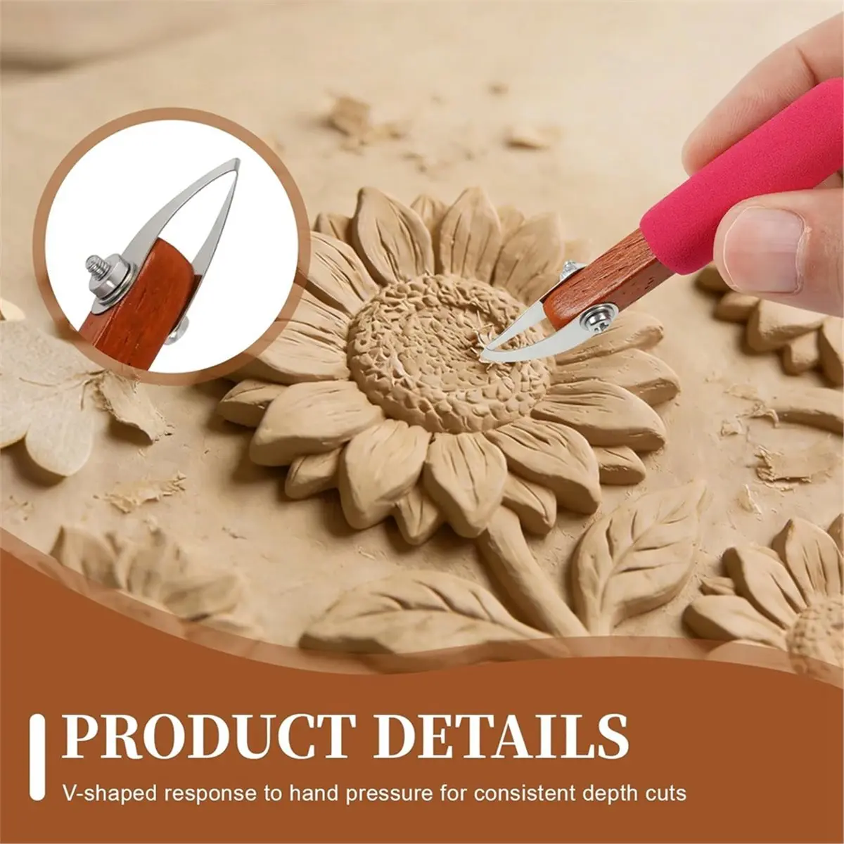L3 V-Shaped Pottery Carving Tool Stainless Steel Wood Handle for Crisp Lines, Sgraffito, , and Detail Work