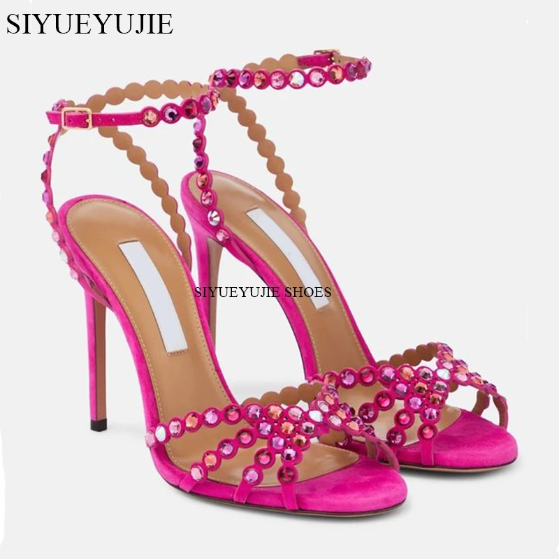 

2023 New brand Sequined Crystal Women Sandals Sexy Spike High heels Gladiator sandals Summer Wedding Prom Shoes Sandalias Mujer