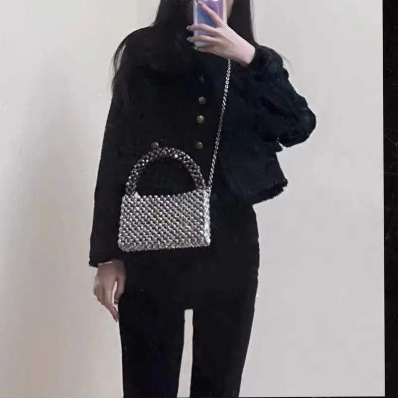 Women Beading Bag Crossbody Bags for Women Metal Chain Bead Cute Designer Handbags for Women Hand-made Christmas Purse