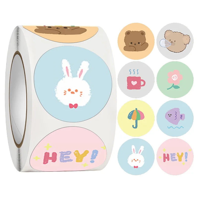 

100-500PCS Children's Stickers DIY Gift Sealing Label Cartoon Animal Roll Stickers Photocard Decor Packaging Stickers for Kids