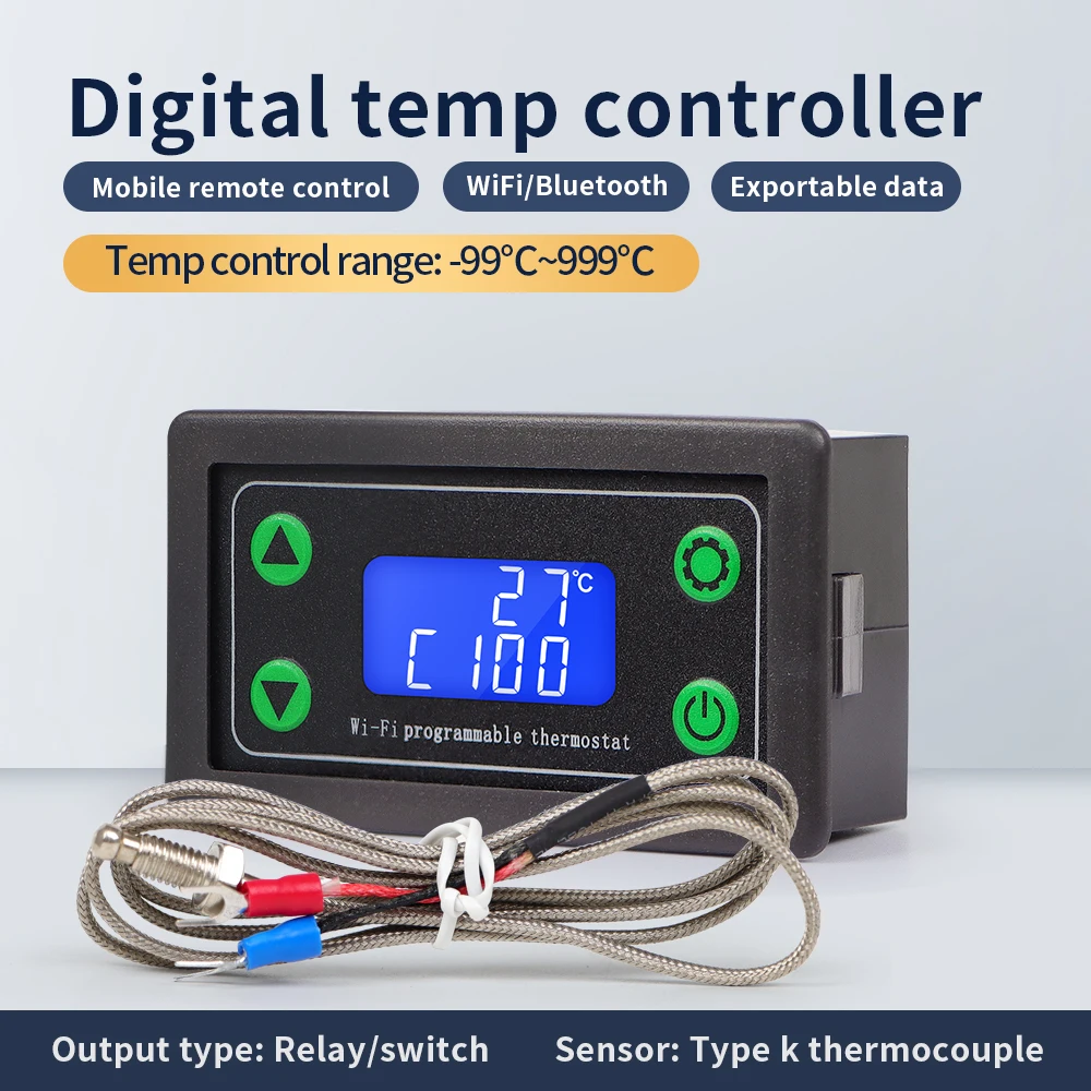 Tuya WIFI Remote High Thermostat LED Digital Temperature Controller -99~999 Degrees Thermocouple Control K-type DC12-36V