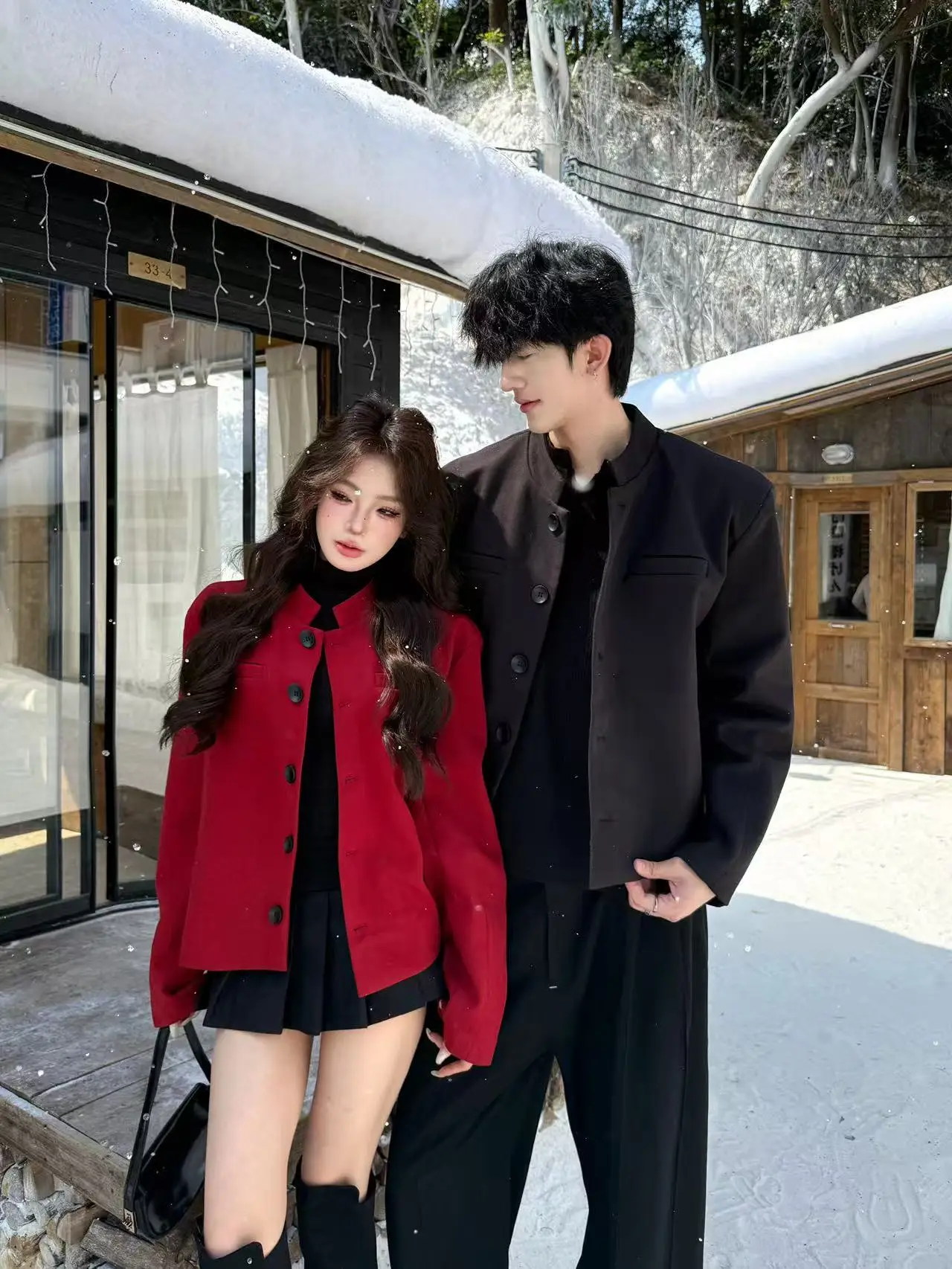 

Engagement Couple Matching Outfits Autumn Winter New Chinese Sle Men's Suit Jaet Notched Collar Classic Preppy Wind