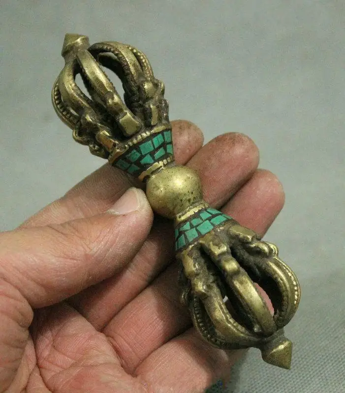 

Collection Tibet Buddhism Bronze Inlay Turquoise Vajra Phurba Dagger Holder FaQi
