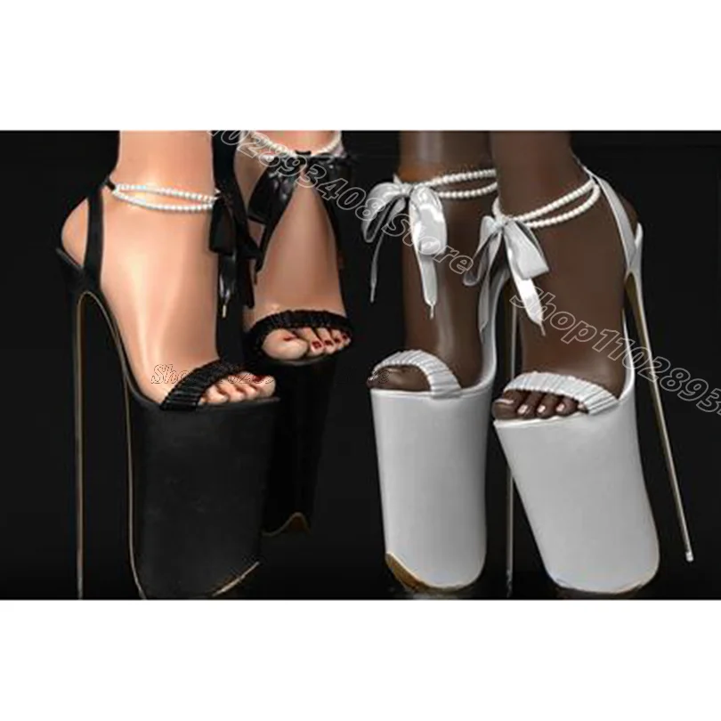 

Black Pearl Decor Stiletto Sandals Open Toe Platform Bowknot Decor Summer British Style Fashion Women Shoes Zapatos Para Mujere