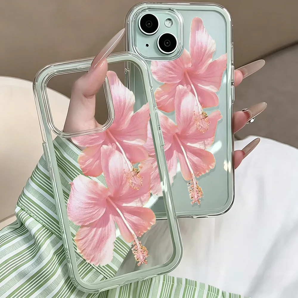 Rosa Hibiskus Transparente Handyhülle für iPhone 17 13 16 15 11 12 14 Pro Max 17 Air XR X Hülle Silikon 2 IN 1 Stoßfeste Weiche Abdeckung – Detail 4