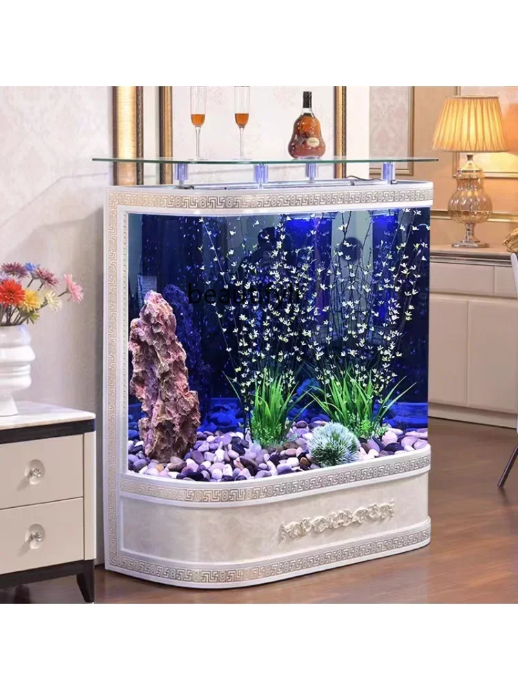 Home Living Room Medium and Large Fish Tank Lazy Floor Change Water Ecological Fish Tank Aquarium Glass Cylinder