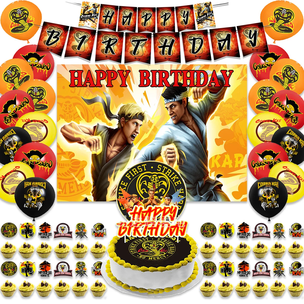 

Cobra Kai Theme Boy Birthday Party Supplies Decor Cartoon Game Balloon Banner Backdrop Cake Supplies Banner Kid Baby Shower Gift