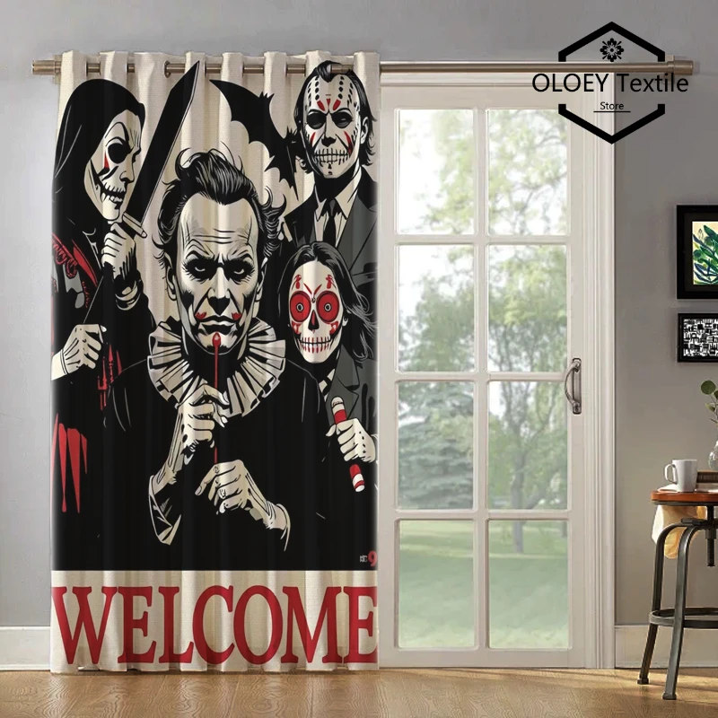 

Trick or Treat Halloween Drapes - Digital Print Spooky Scene Curtains for Living Room Blackout Thermal Decor