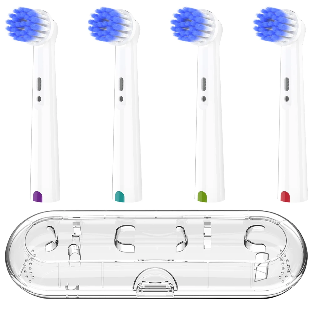 Caixa protetora transparente para escova de dentes e conjunto de 4 cabeças de escova de substituição ultra macias, compatível com escova de dentes elétrica Oral B