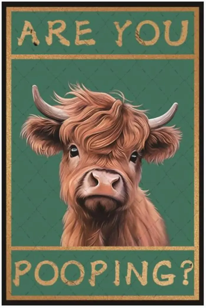 Cusde Funny Bathroom Cow Metal Tin Sign Highland Cow Are You Pooping Home Decorations Cute Wall Art Retro Decor Tin Signs Pos