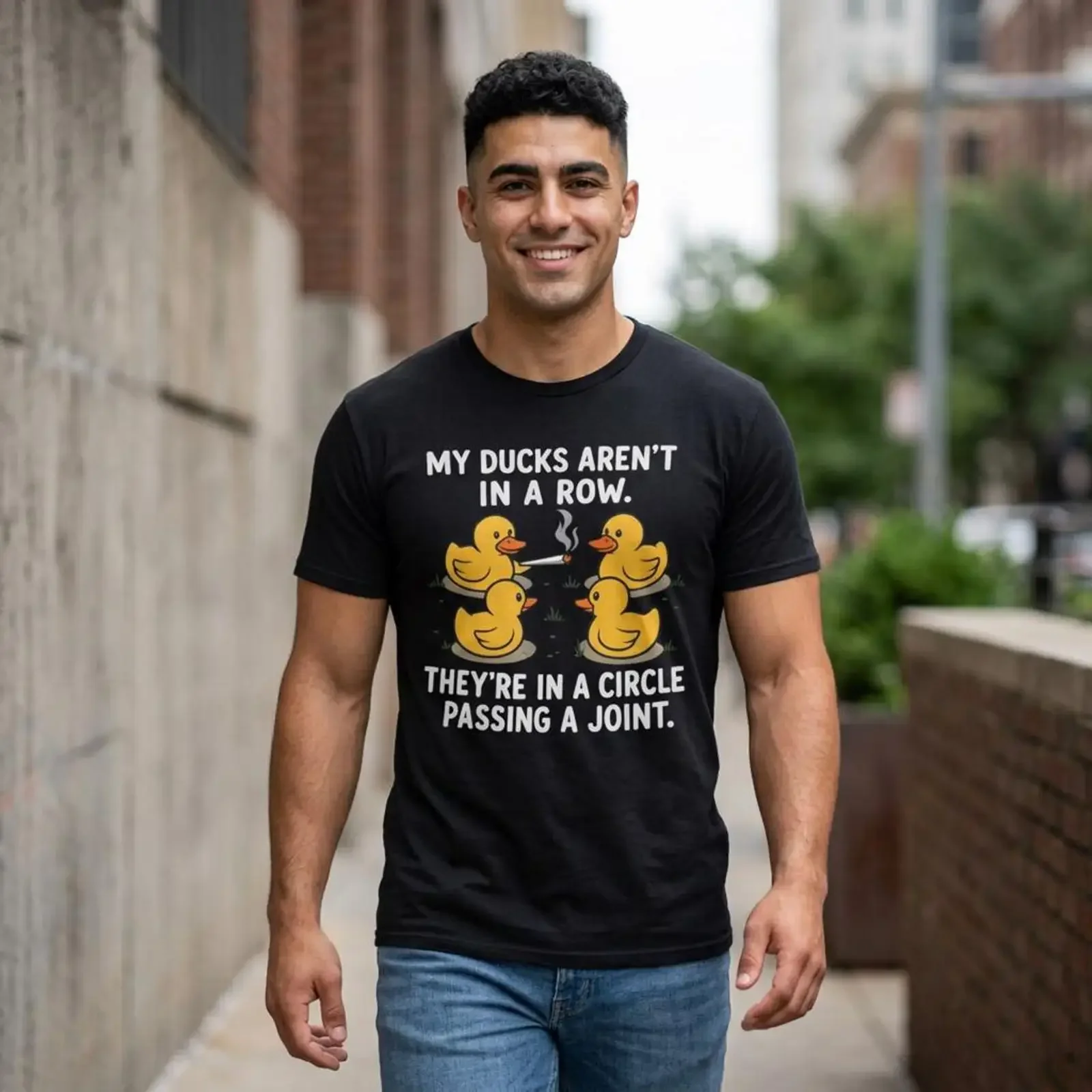 My Ducks Aren't In A Row They're Circle Passing Joint T Shirt Funny Duck Chill Stoner Casual Top vintage Washed Soft homme