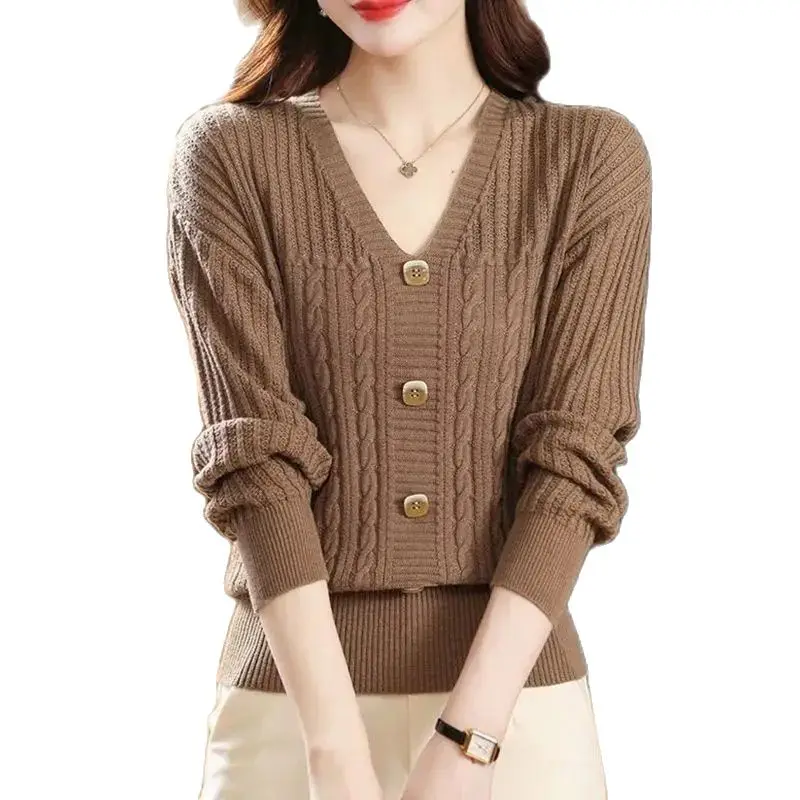 

V-Neck Pullover Sweater Overcoa Women's Spring Autumn New 2024 Fashion Jacket High-Grade Knitting Loose Sweater Primer Shirt