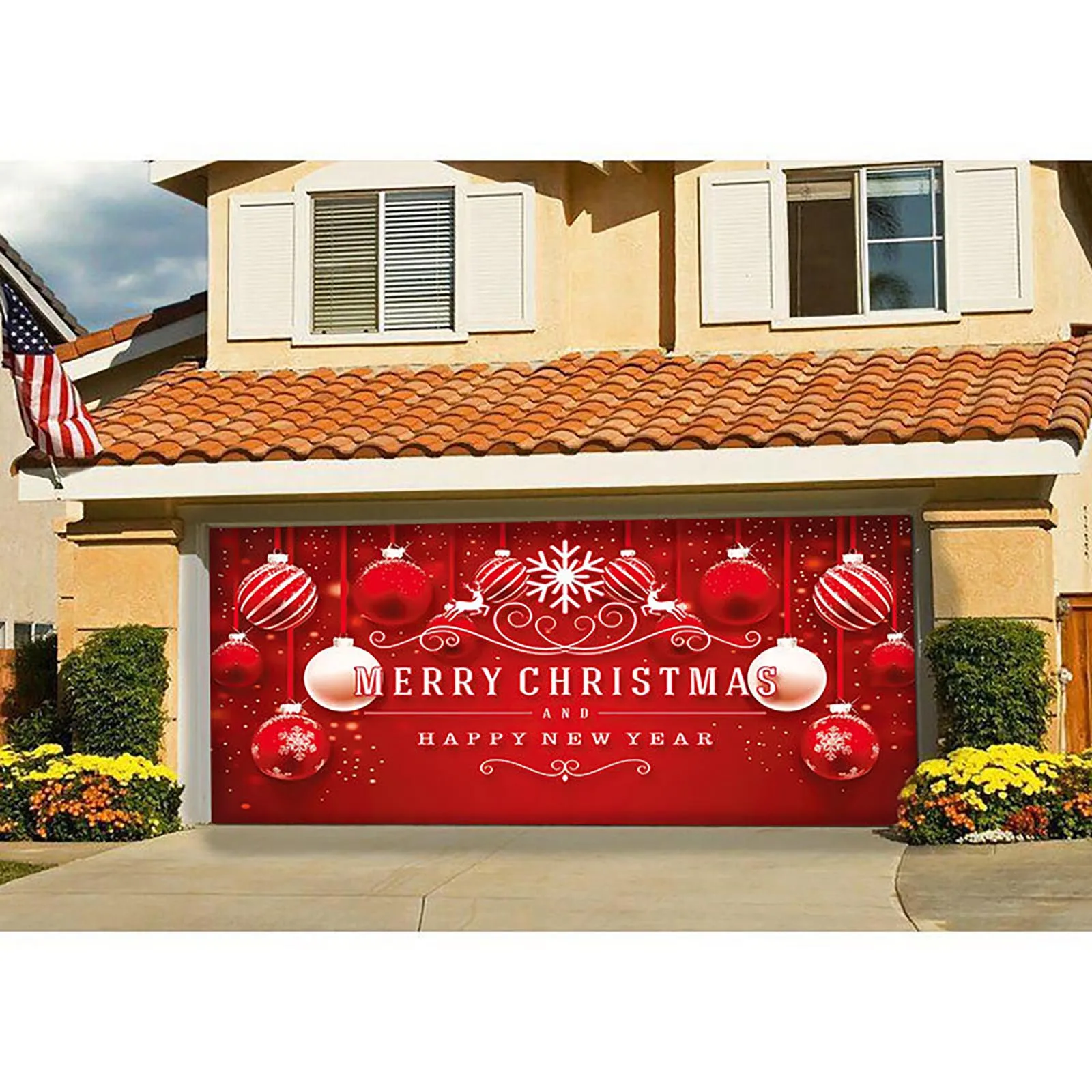 

7x16 Ft Merry Christmas Holiday Banner Garage Door Cover Murals Winter Snowman Santa Outdoor Large Door Cover Decoration Indoor