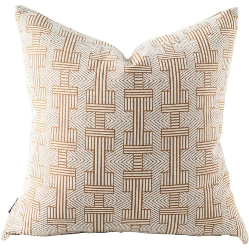 غطاء وسادة مخطط من خشب البتولا البرتقالي مقاس 20 بوصة × 20 بوصة - نمط إيما للأريكة والأريكة في غرفة المعيشة وغرفة النوم