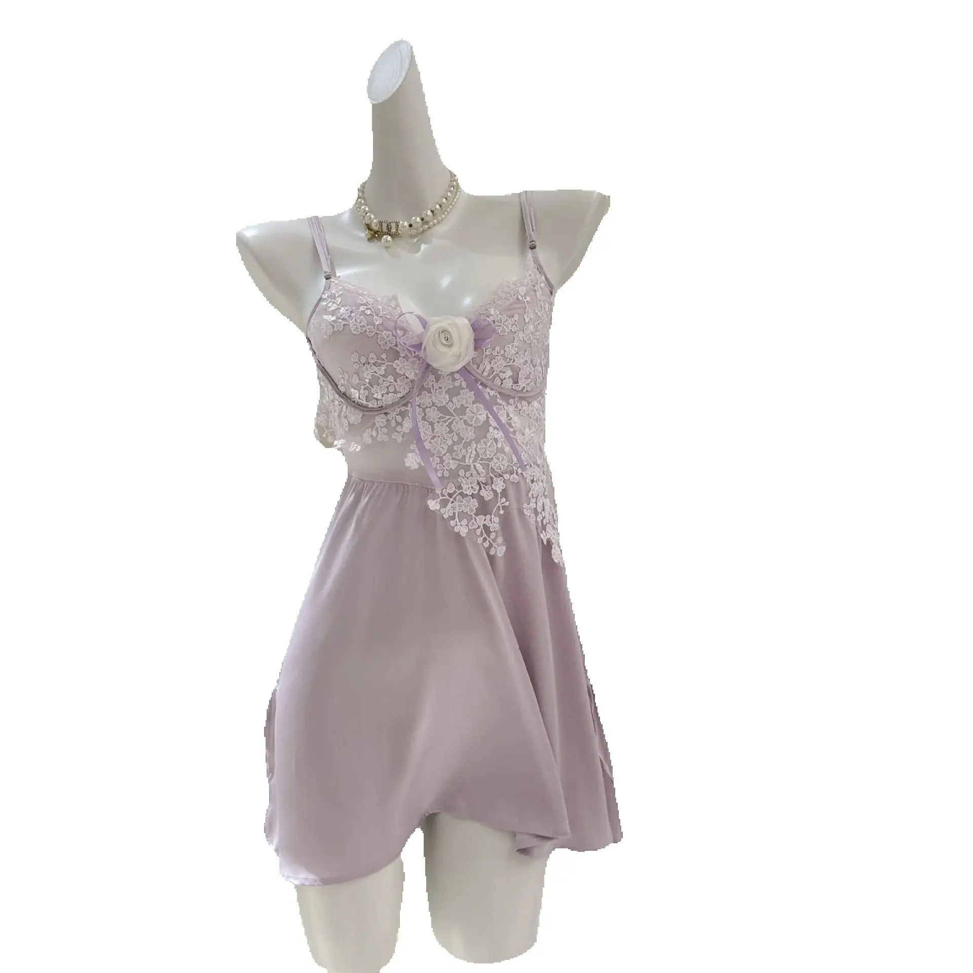 White Perspective Lace Nightgown Intimate Lingerie Summer New Female Chemise Sleepwear Sexy Backless Mini Nightdress Home Wear