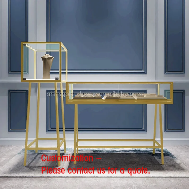 custom.Luxury Shop Window Rxhibition Counter Custom Metal Glass Jewellery Cabinet Gold Jewelry Display Showcase