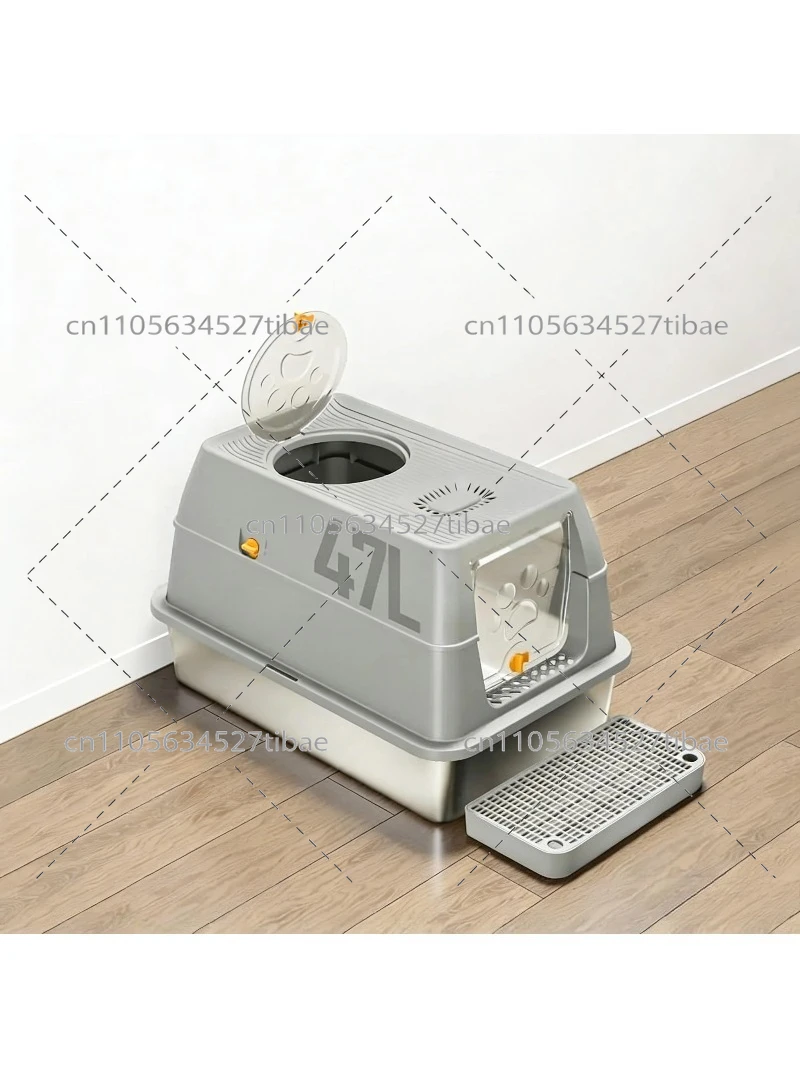 Stainless Steel Enclosed Cat Litter Box W/Carbon Filters - Odor-Free Anti-Leakage High Sides Removable Lid for Multiple Cats