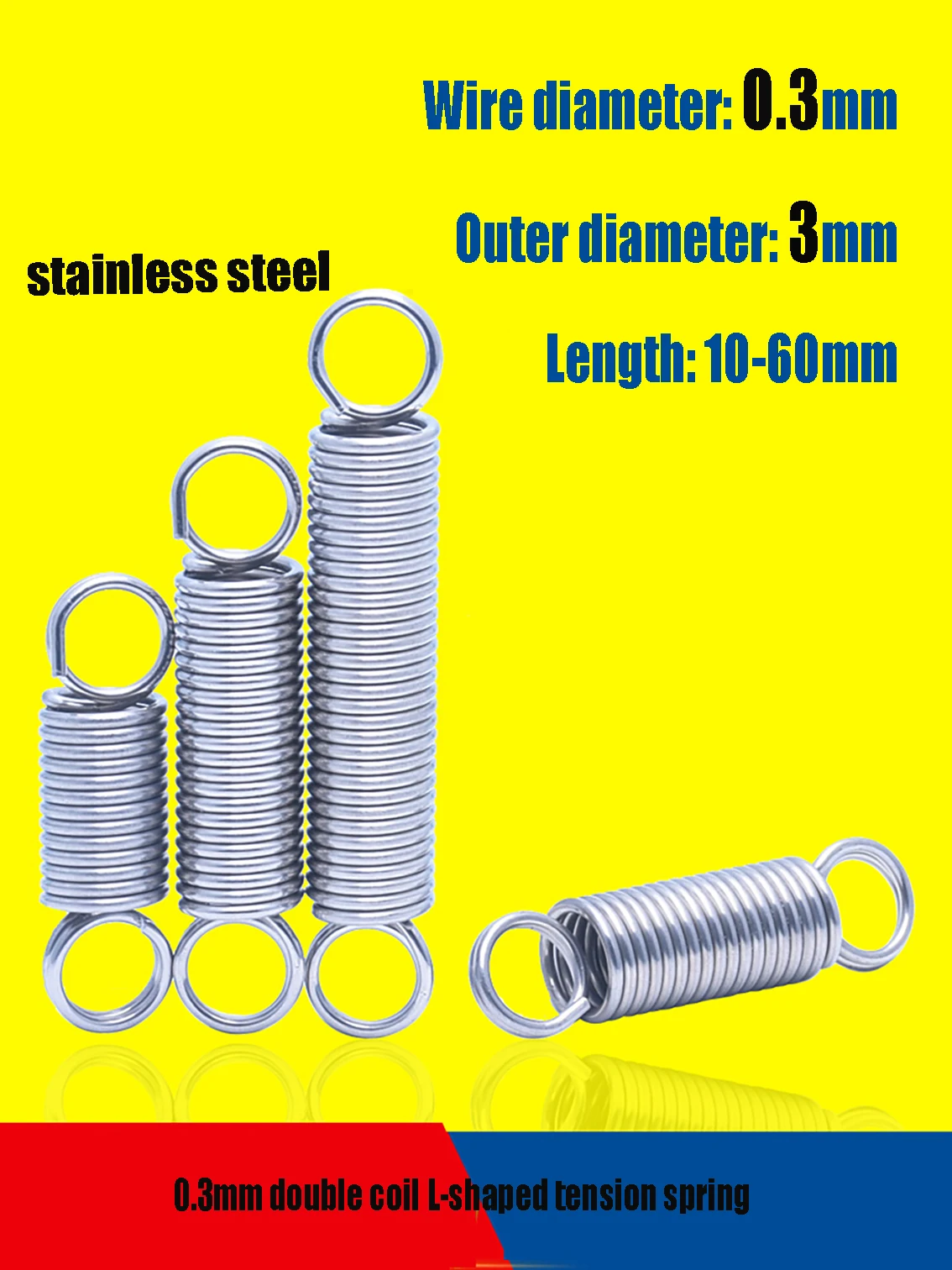 Wire Diameter 0.3mm Stainless Steel Tension Spring Double Coil Tension Spring Closed Loop Tension Spring Length 10-300mm