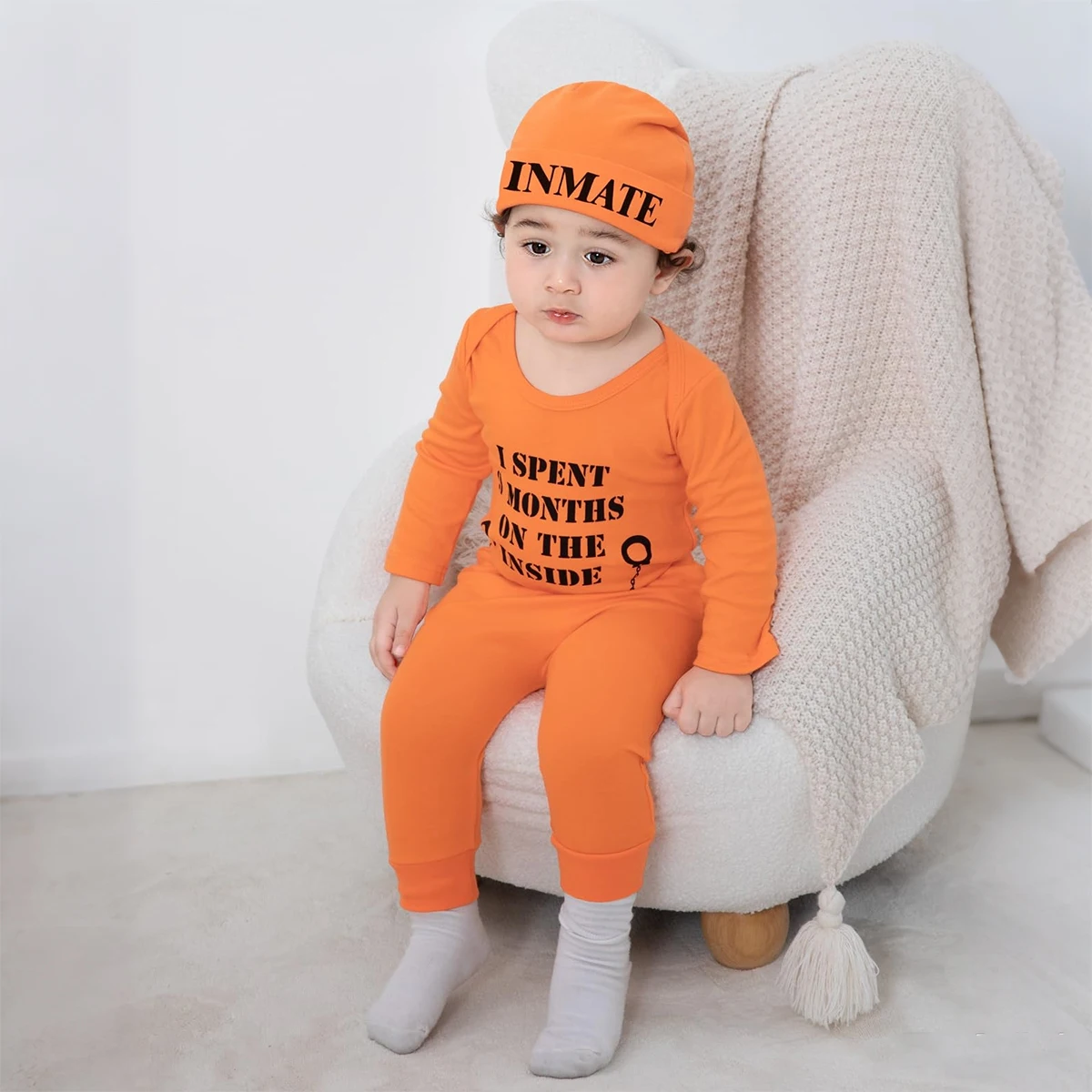 Baby Clothing Prisoner Outfit Boy Halloween Prison Romper Orange Inmate Costume Newborn Overalls Set Carnival Clothes