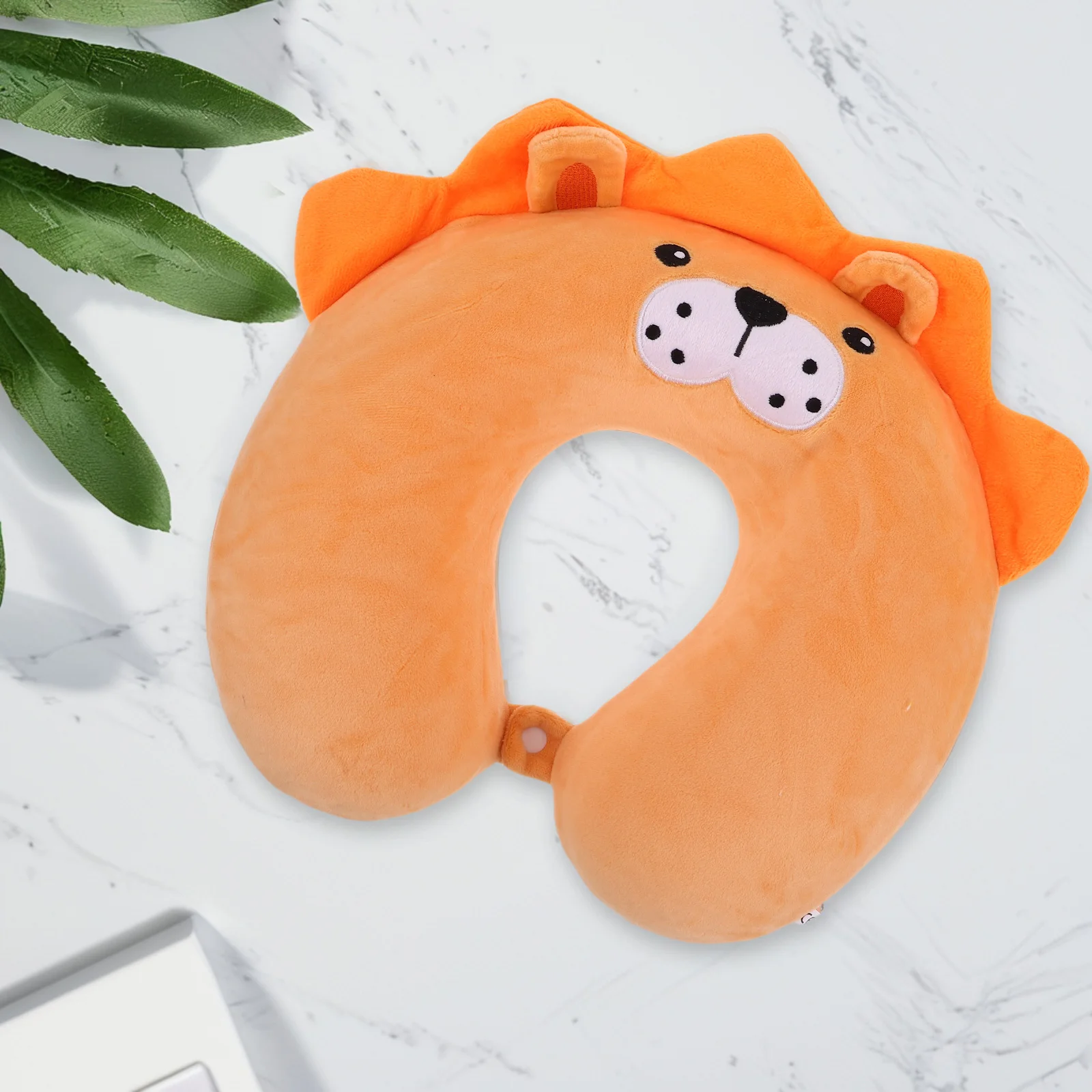 Lindo León de dibujos animados Animal relleno almohada de cuello en forma de U almohada de viaje de espuma viscoelástica para avión coche tren reposacabezas comodidad naranja
