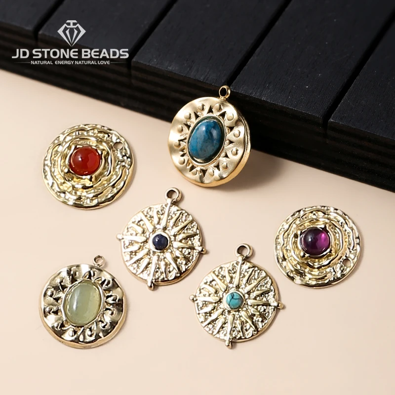 

1 шт. натуральный камень, инкрустированный аметистом, круглый кулон из нержавеющей стали, подвески для изготовления ювелирных изделий, серьги, ожерелья, аксессуары