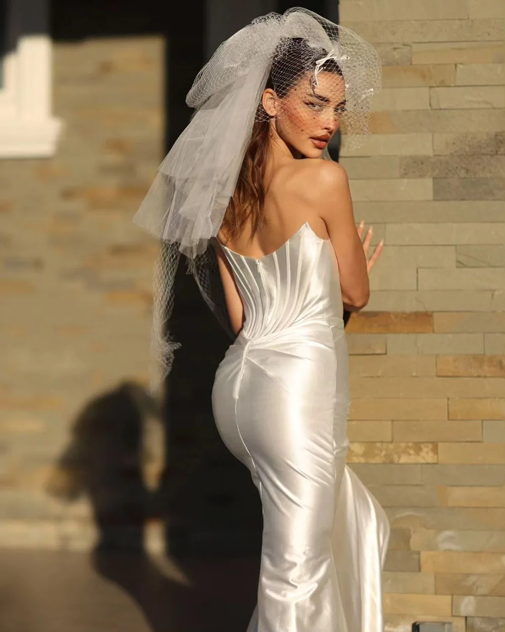 Msikoods abiti da sposa in raso lucido Sweetheart corsetto collant in osso abito da sposa a sirena abito da sposa Sexy con spacco laterale abito da festa 2024