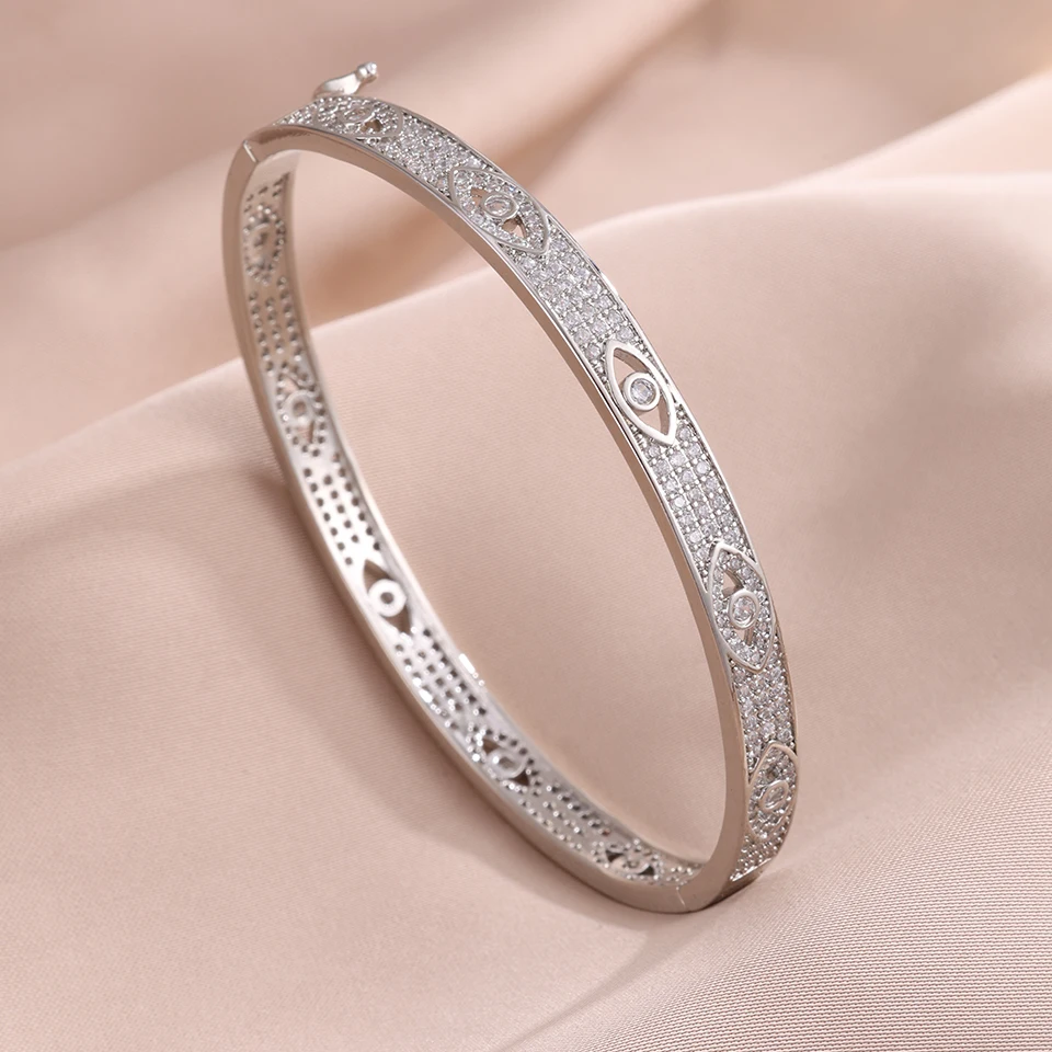 ZAKOL New Arrived Micro Paved Zirconia Eye Design Bangle Bracelet for Women Sparkling Zircon Luxury Wedding Party Jewelry Gifts