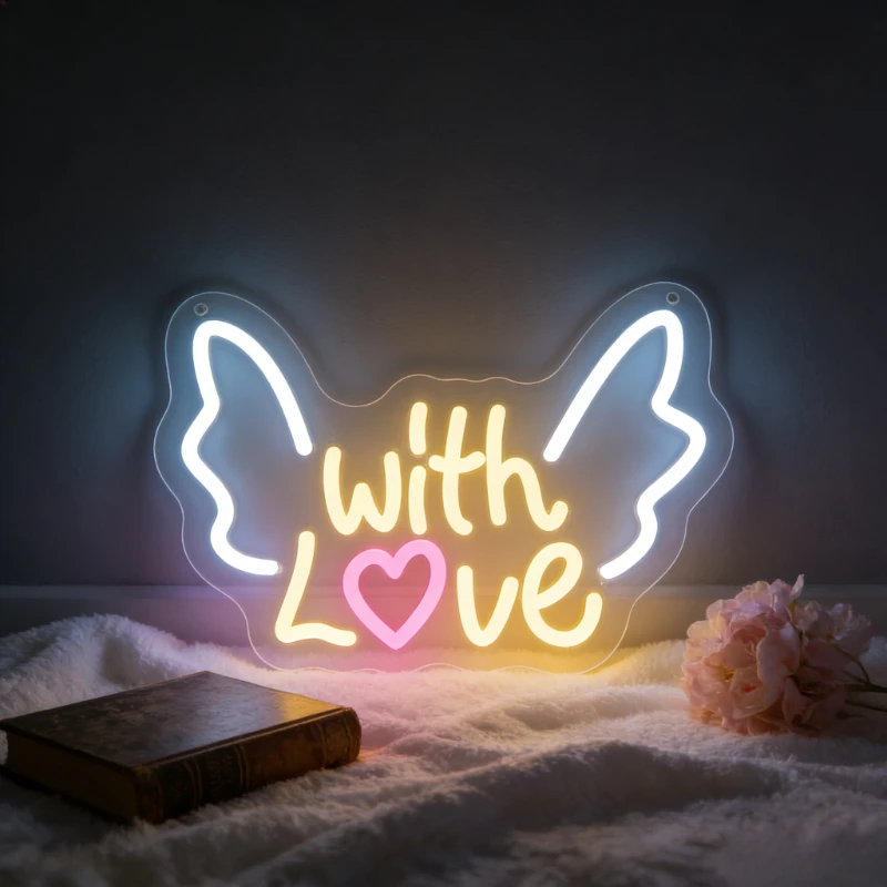 愛のハート雲翼型ledネオンサイン、寝室、結婚式、バレンタインギフト、ロマンチックな家の装飾、壁掛け照明用