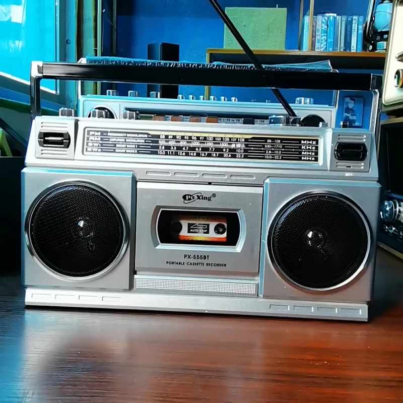 ريترو كاسيت Boombox AM/FM/SW1-2 أجهزة الراديو مع بلوتوث/USB/TF وظيفة اللعب صندوق بوم خمر مع تسجيل الشريط AC DC الطاقة