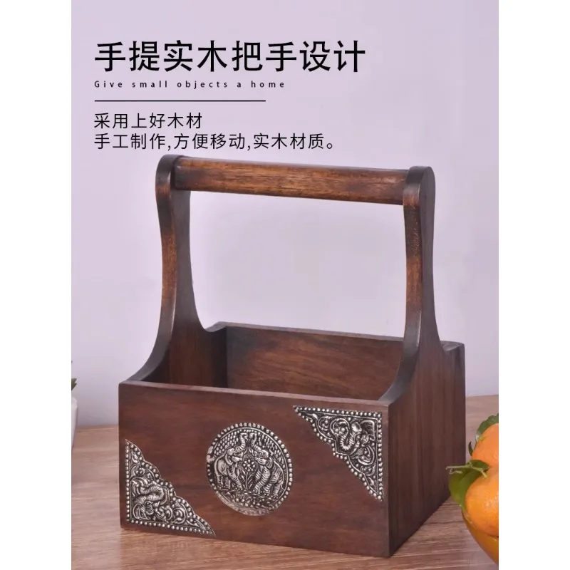 Desktop portable box retro wooden storage box mask hand basket skin care sundries wooden Chinese storage fruit basket