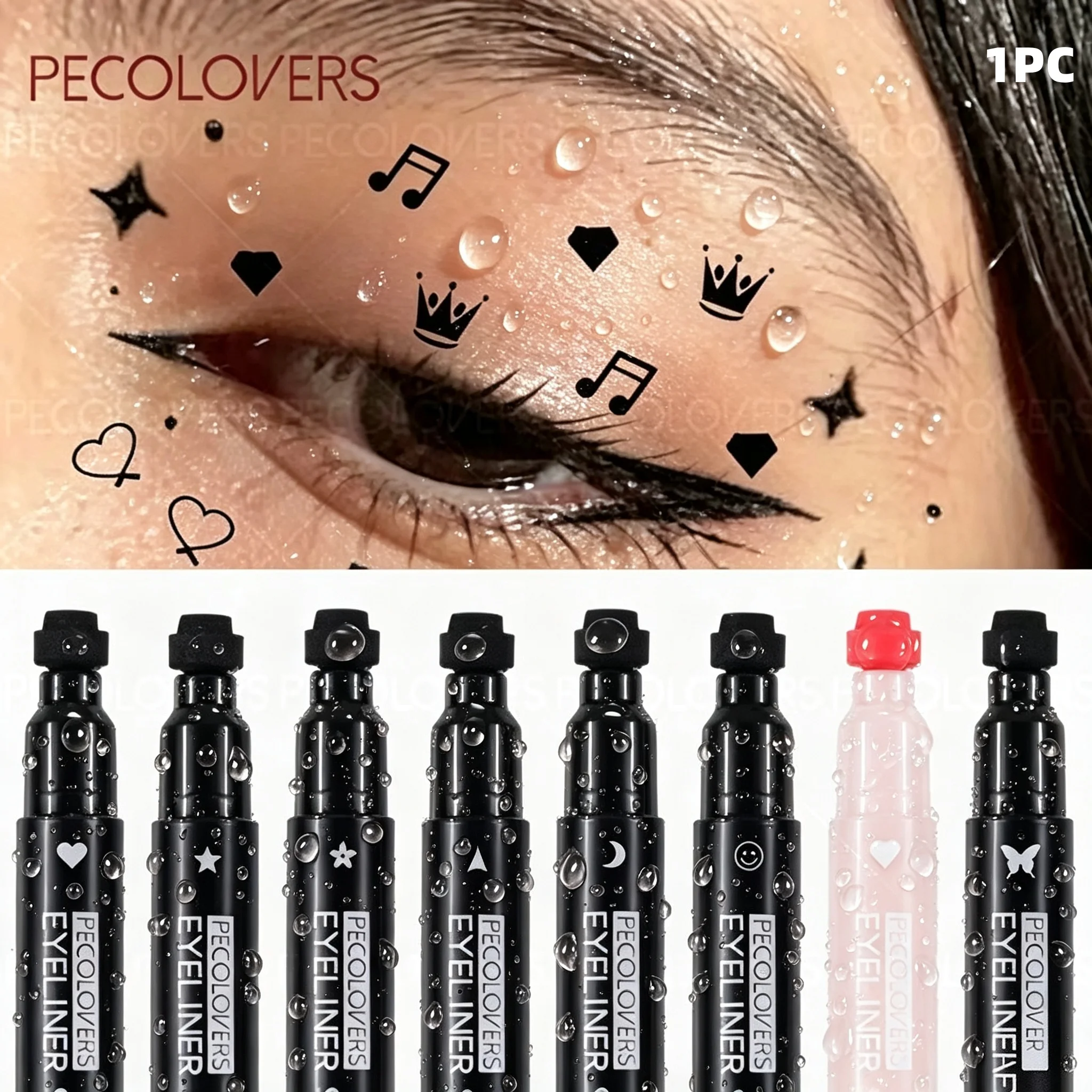1PC Moon Flower Star Eyeliner Stamp Pen 2 IN 1 Black Liquid Eye Liner Pencil Love Heart Waterproof Quick Dry Makeup Cosmetic