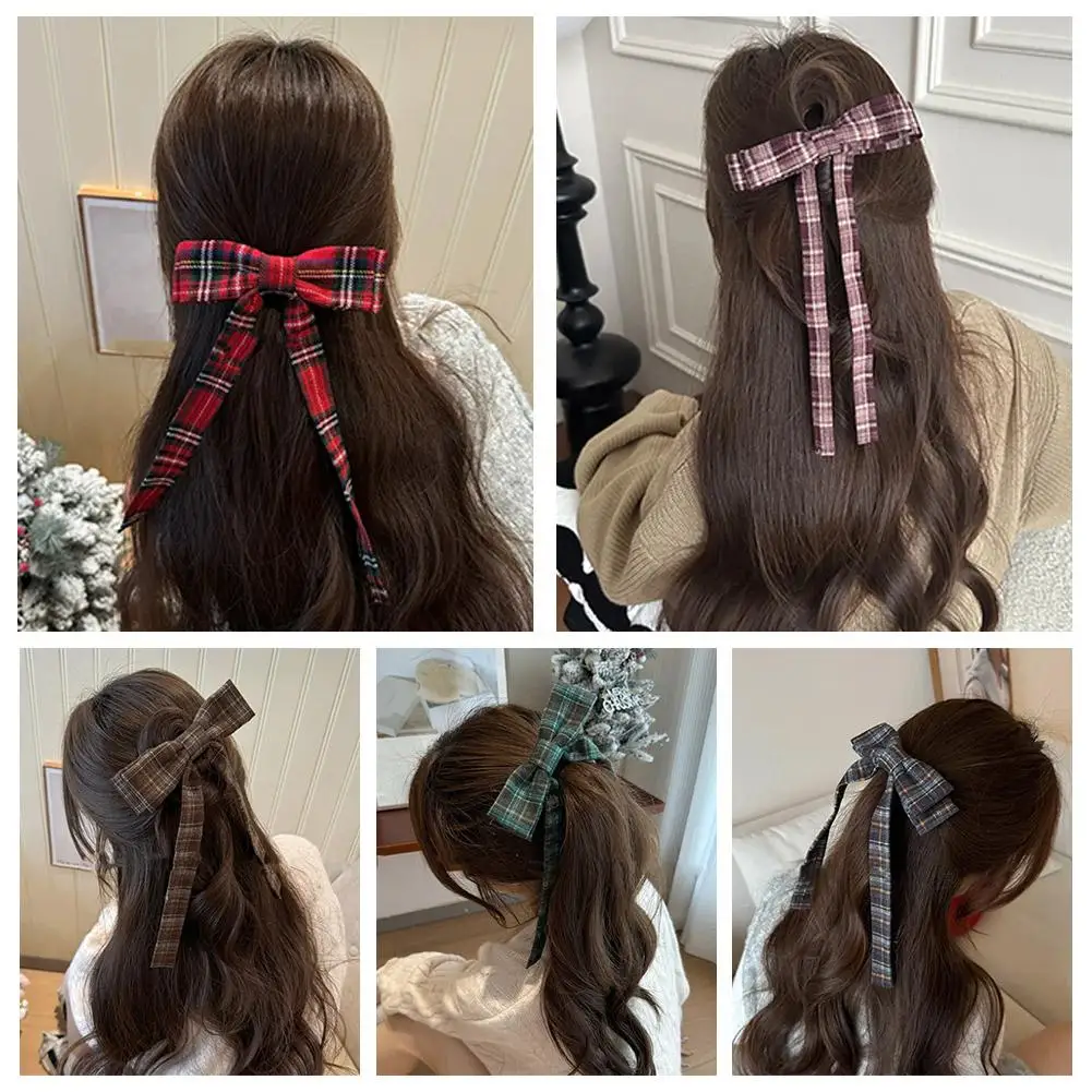 Plaid Bowknot Duckbill Hairpin Fashion Fabric Long Hair Hair Women Valentine Girls Clip Headwear Kid Korean Ribbon Accessor R9A8