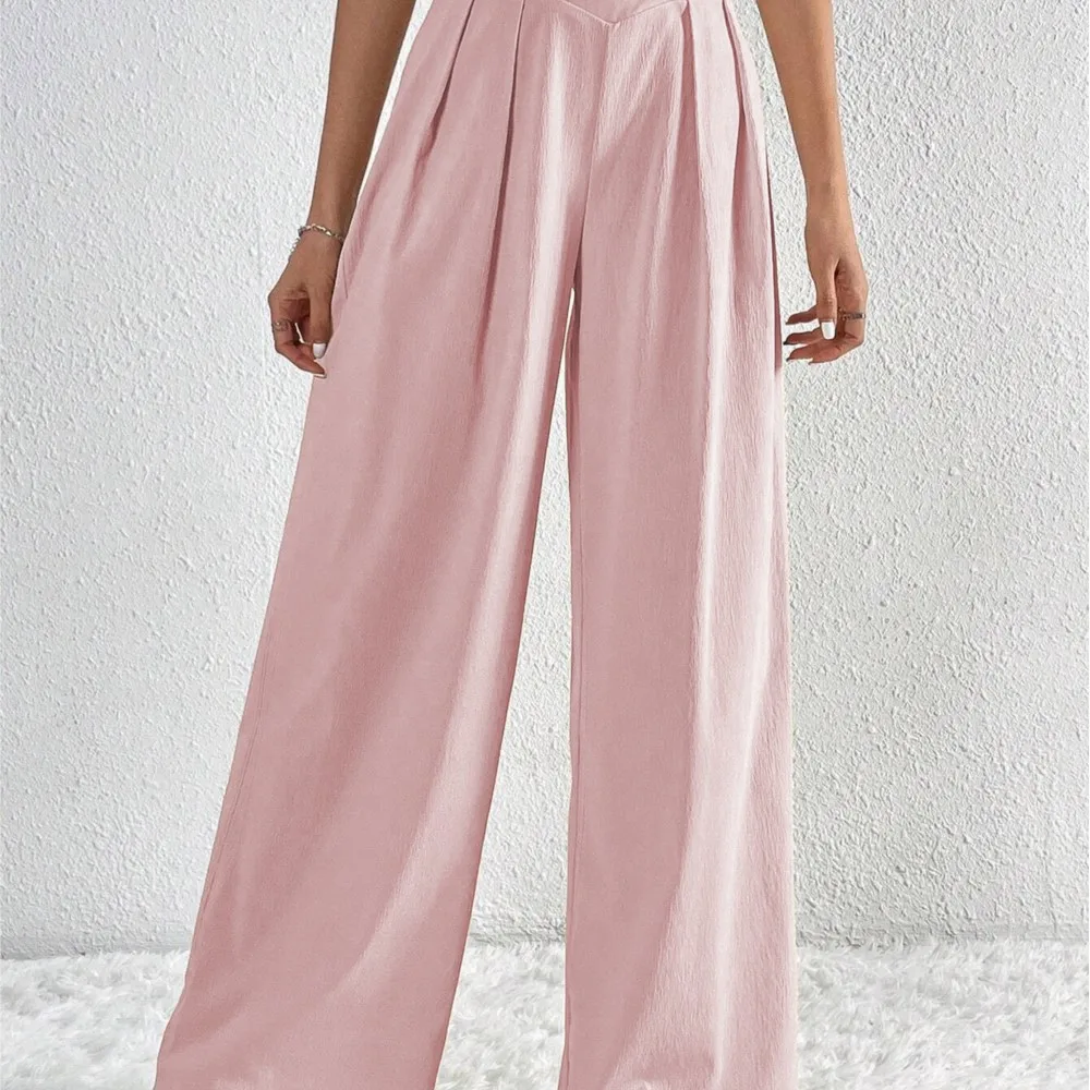 Pleated Casual Wide-leg Pants Spring Autumn New Women's Commuter Style Pocket Loose Solid Color Trousers Pantalones De Mujer